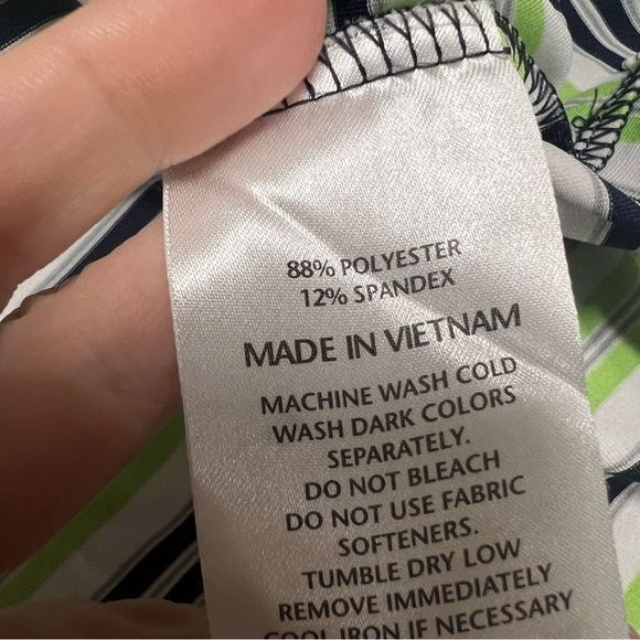 FootJoy Golf Polo Shirt Men large Green Navy blue Striped Soft Stretch No Course - Picture 6 of 9